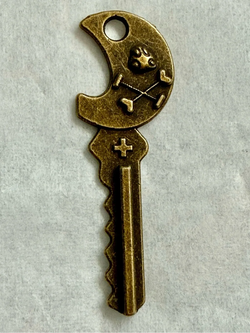 Moon & Skull Bronze-Tone Key Charm Bracelet Accent